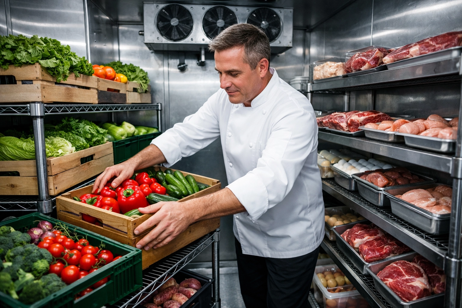 Restaurant manager protecting inventory in a cooler to satisfy property insurance mitigation requirements.