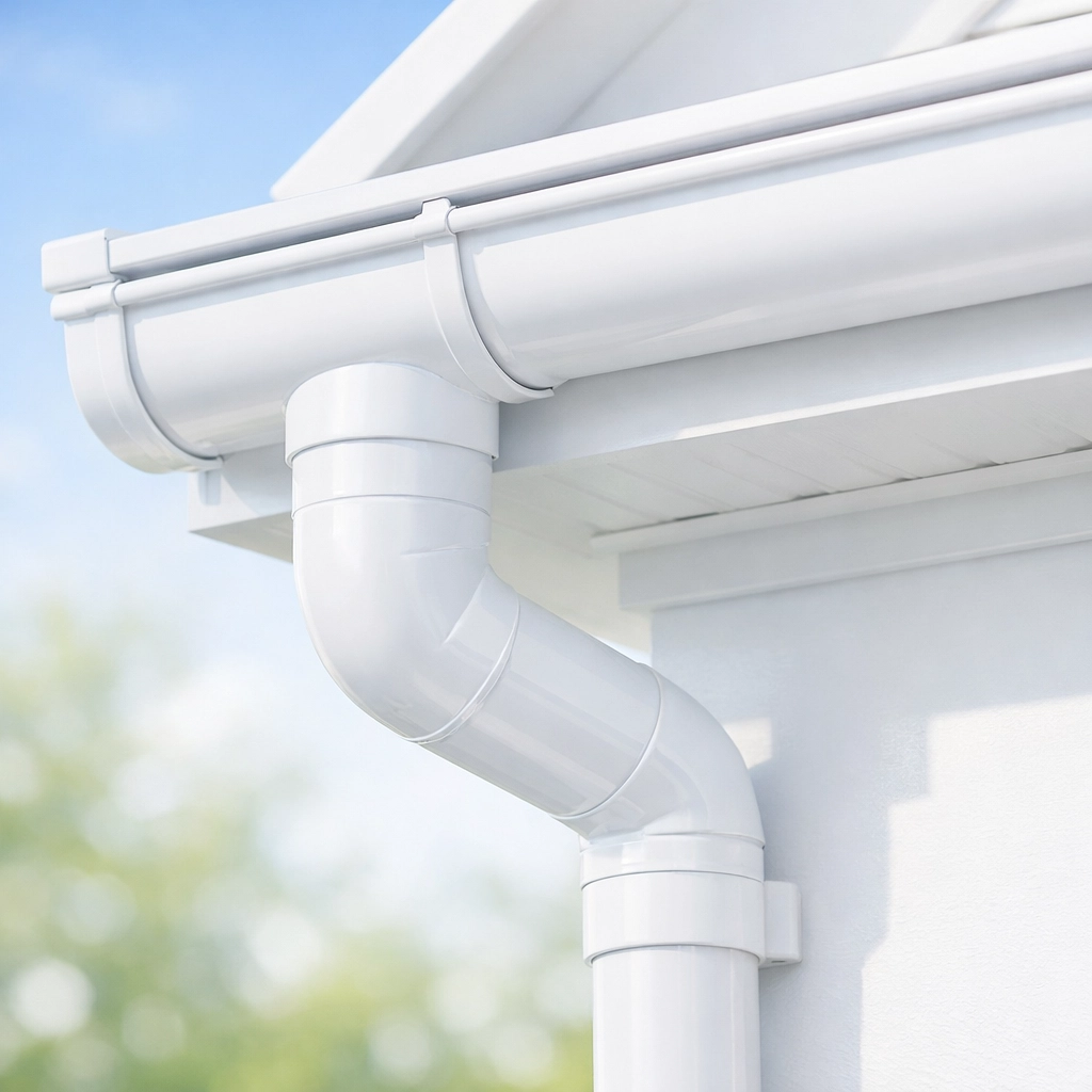 Expertly finished gutter corner and downpipe installation on a modern Northern Beaches home.