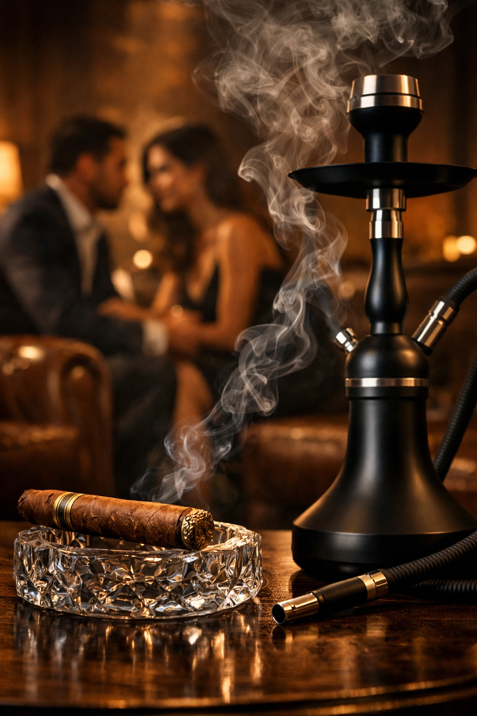Premium cigar and modern hookah service in a luxury lounge at the Smoke and Roses event.