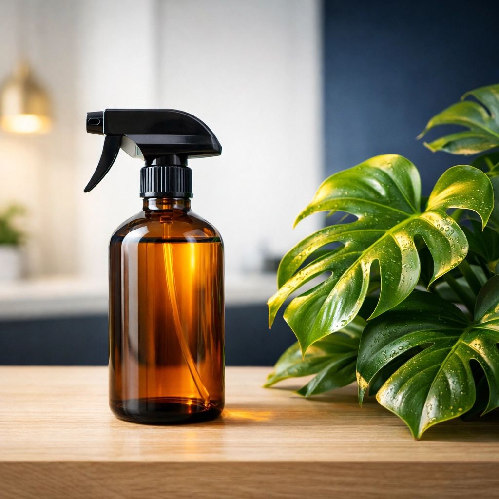 Green cleaning supplies and plant highlighting premium eco-friendly house cleaning Natick MA.