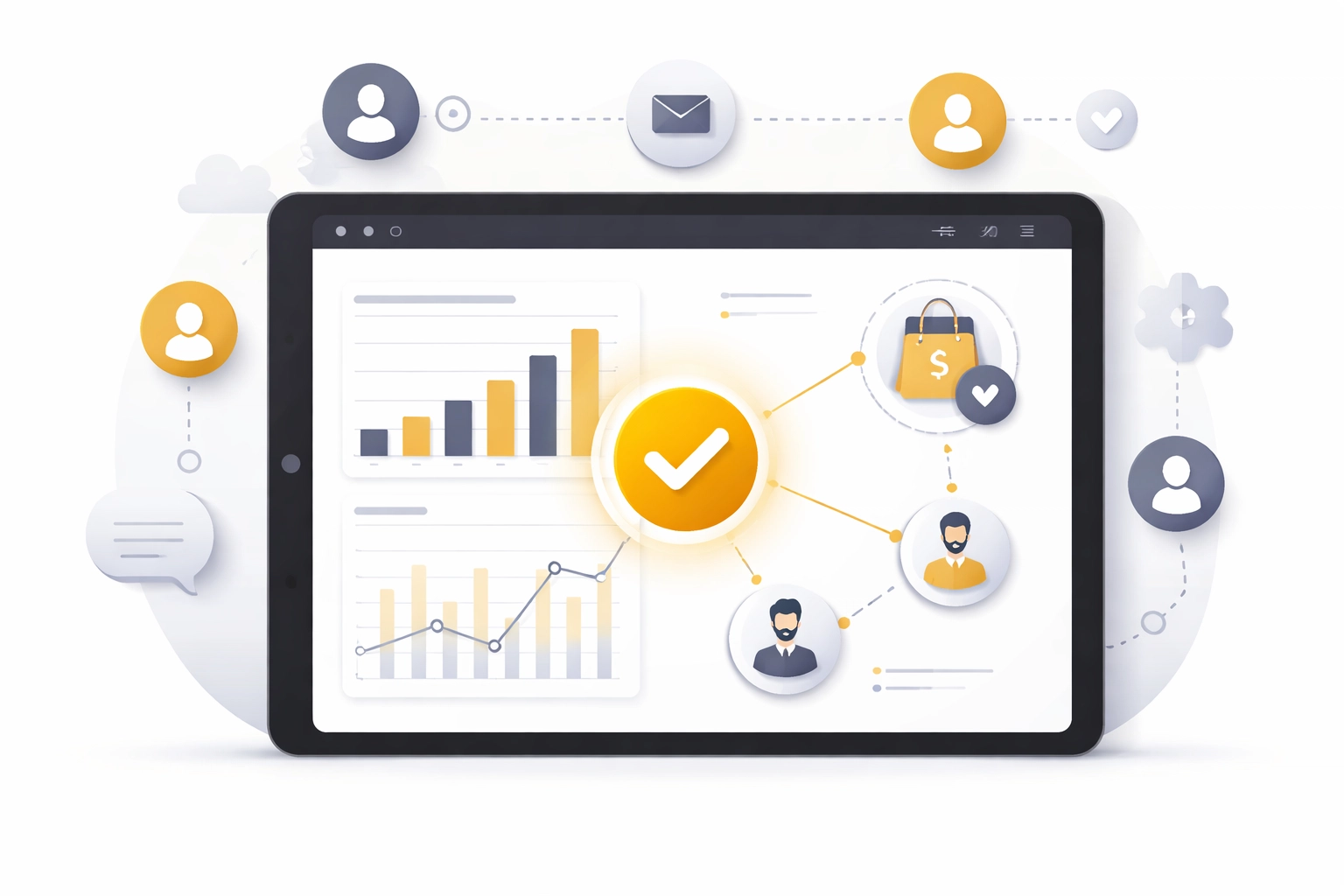Top-down view of a sales dashboard tracking team conversions and analytics in an interactive webinar sales platform.