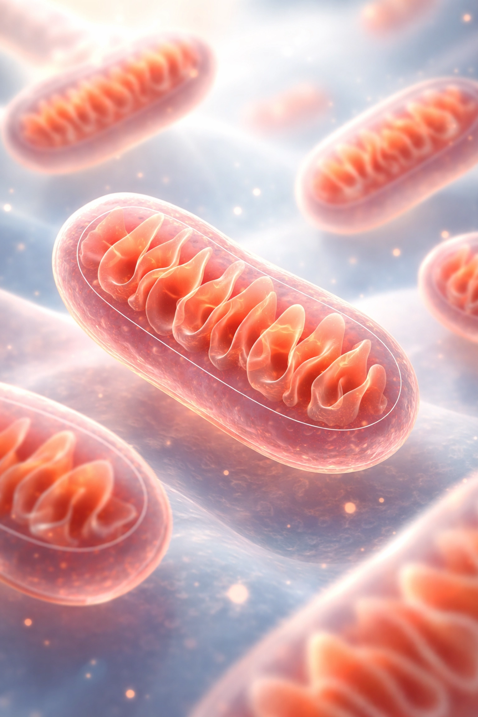 Healthy mitochondria illustration representing cellular benefits of Zone 2 training for longevity.