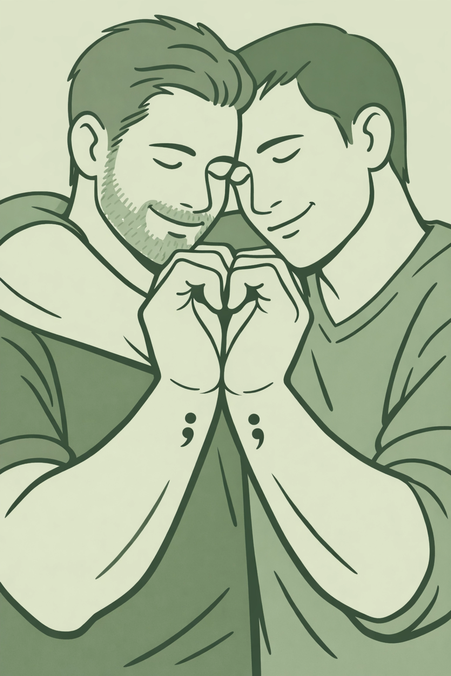 Gay couple embracing showing matching semicolon tattoos symbolizing resilience and hope