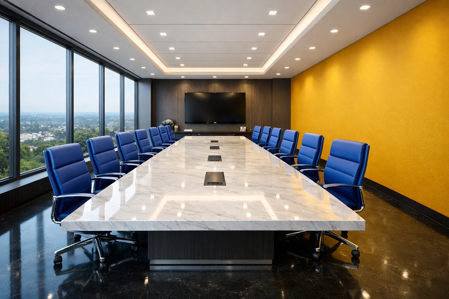 Spotless luxury conference room in Bedford showing high-end commercial cleaning and professional maintenance.