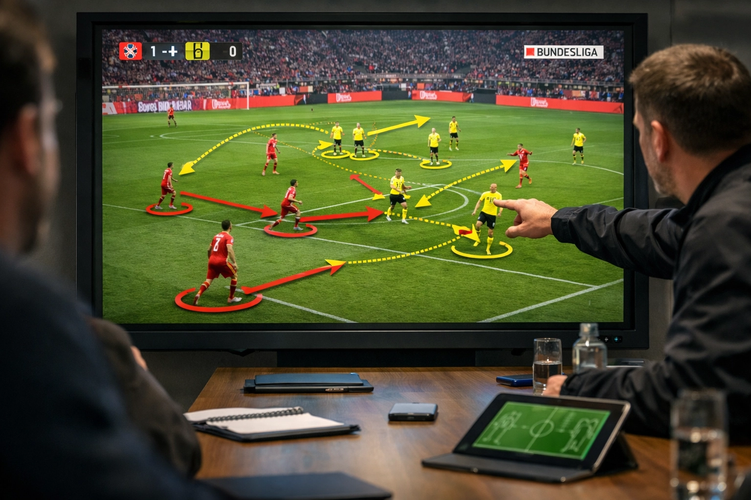 Bundesliga tactical analysis session with digital match breakdown