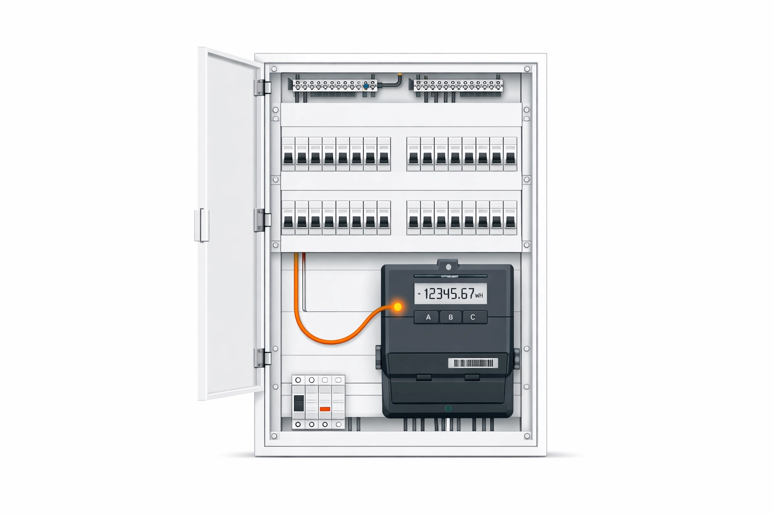 Modernisierter Verteilerkasten mit digitalem Smart Meter für eine PV Anlage in Wien.