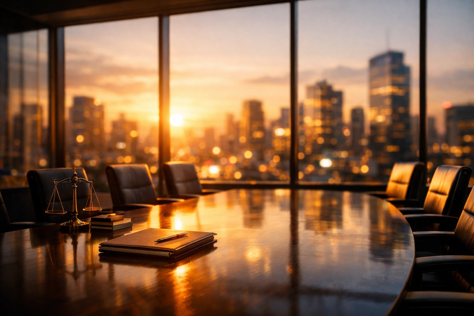 Contemporary office with a city view representing expert legal protection and resolution for global businesses.