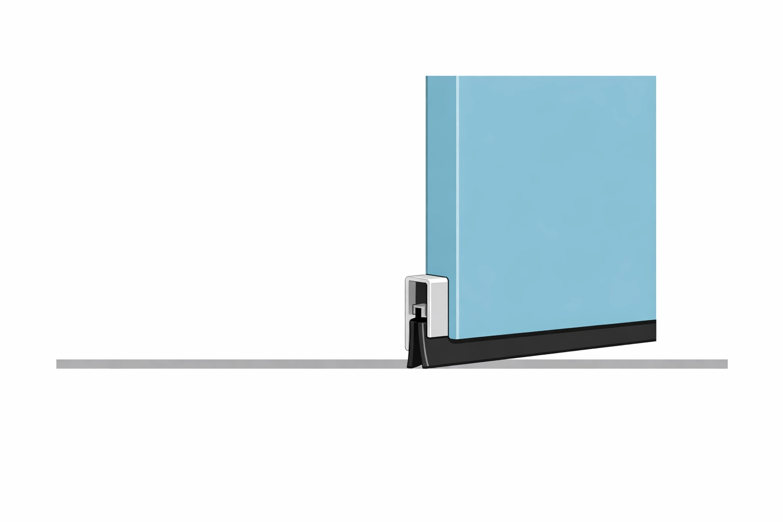 Minimalist illustration of a door sweep sealing the floor gap to block cold wind and drafts.