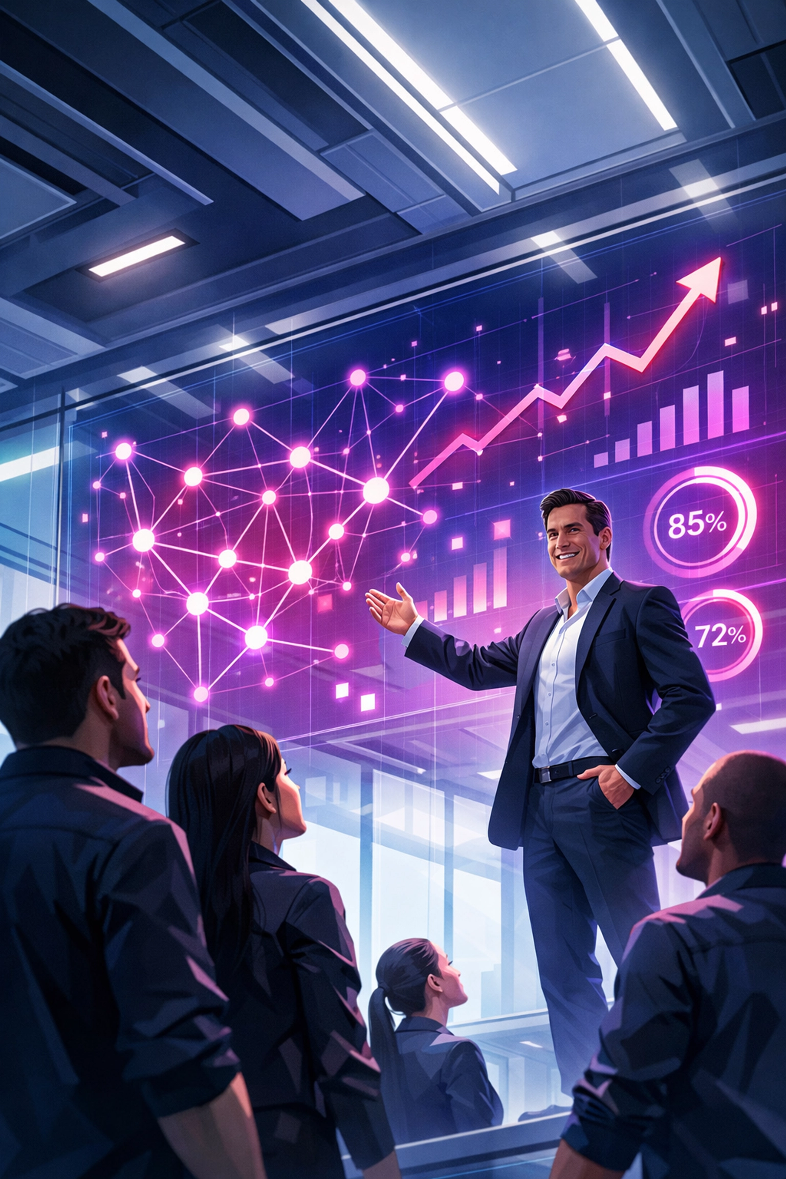 Führungskraft präsentiert dem Team die strategische Vision der KI-Transformation.