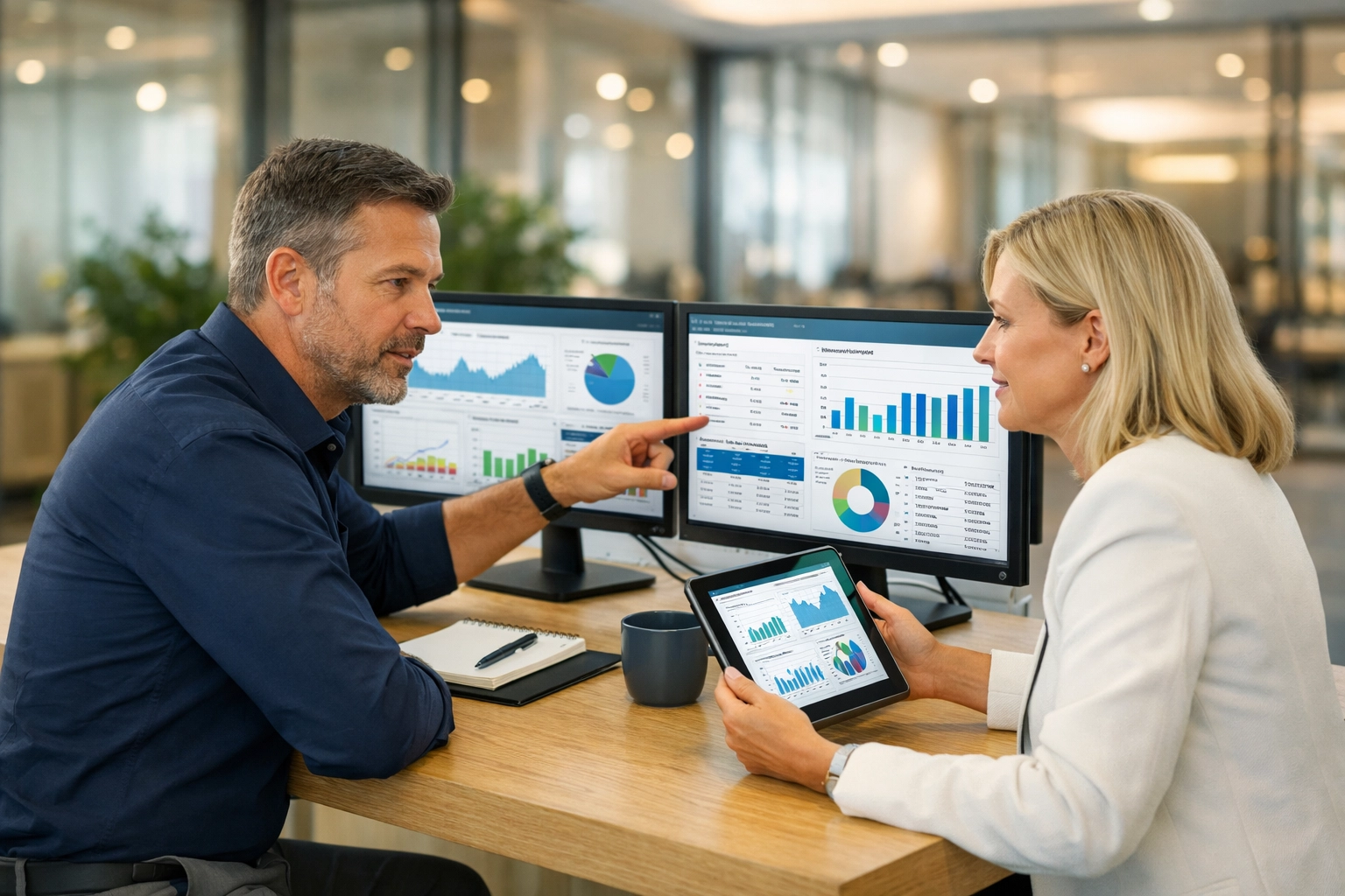 IT and Finance leaders collaborating on ServiceNow ITAM data architecture in a modern office.