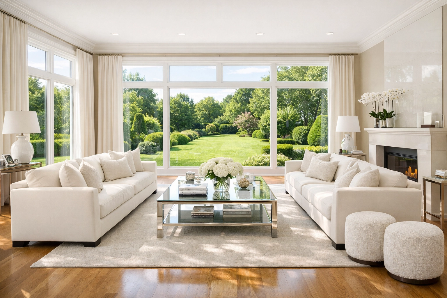 Spotless luxury home interior showing professional window cleaning in Greenwich CT.