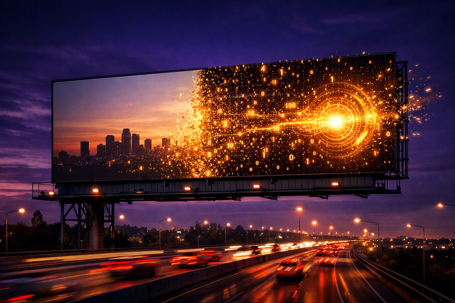 Programmatic DOOH billboard converting outdoor ad exposure into measurable real-time data assets.