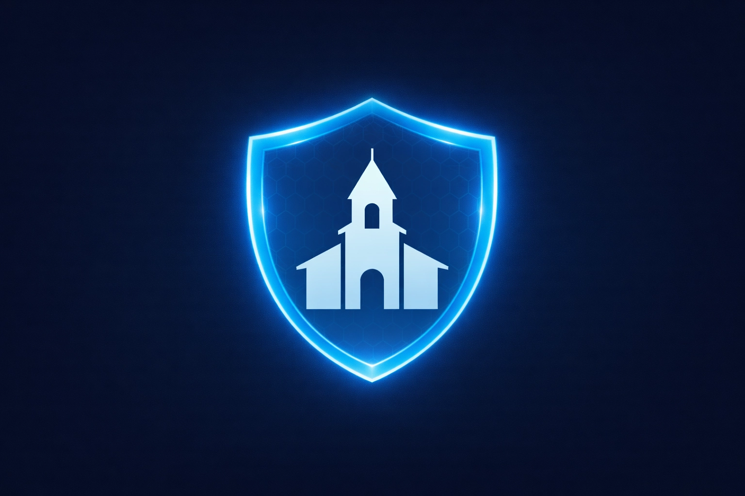 Digital shield icon protecting a church building from modern AI security threats.