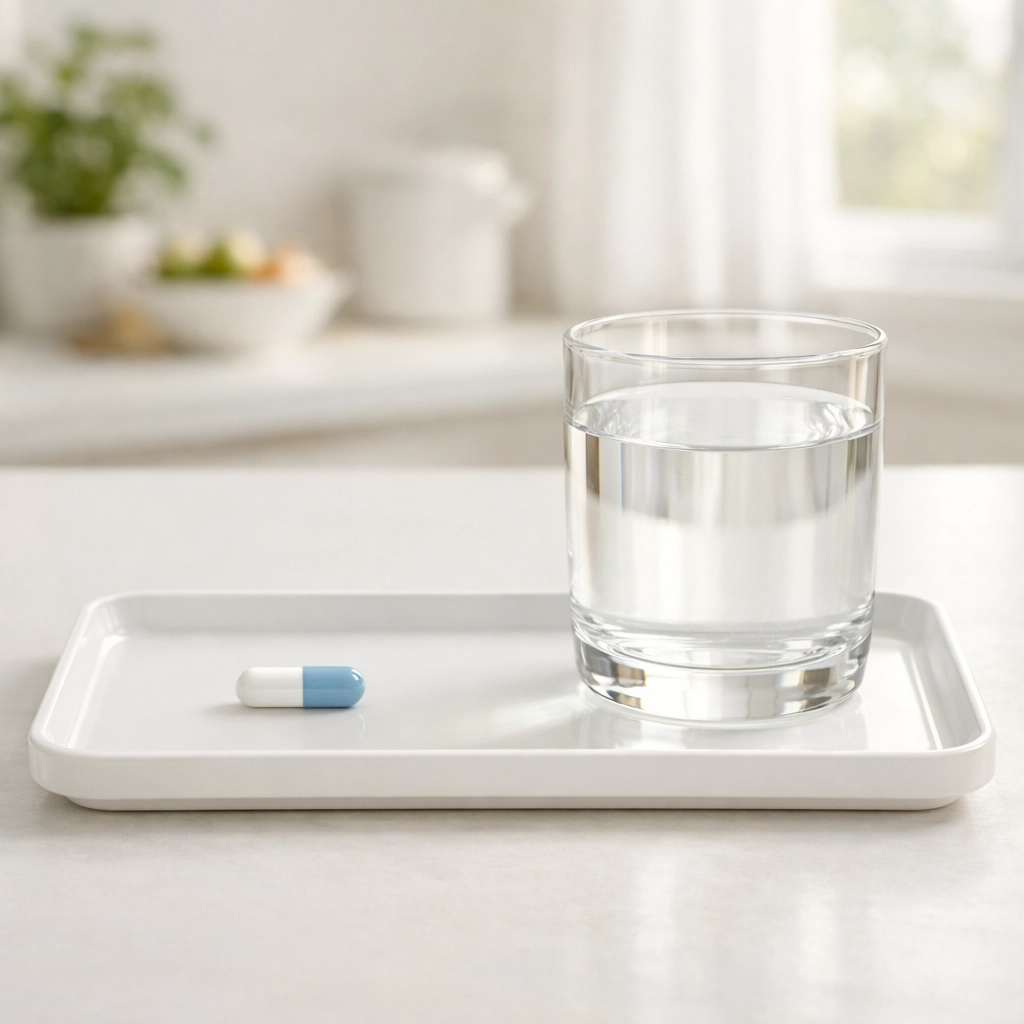 A daily oral weight loss pill and water, an easy alternative to Wegovy injections for medical weight loss.