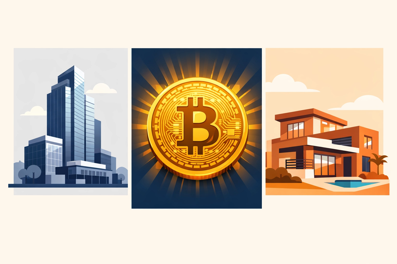 Alternative investment asset classes: private equity buildings, Bitcoin, and real estate properties