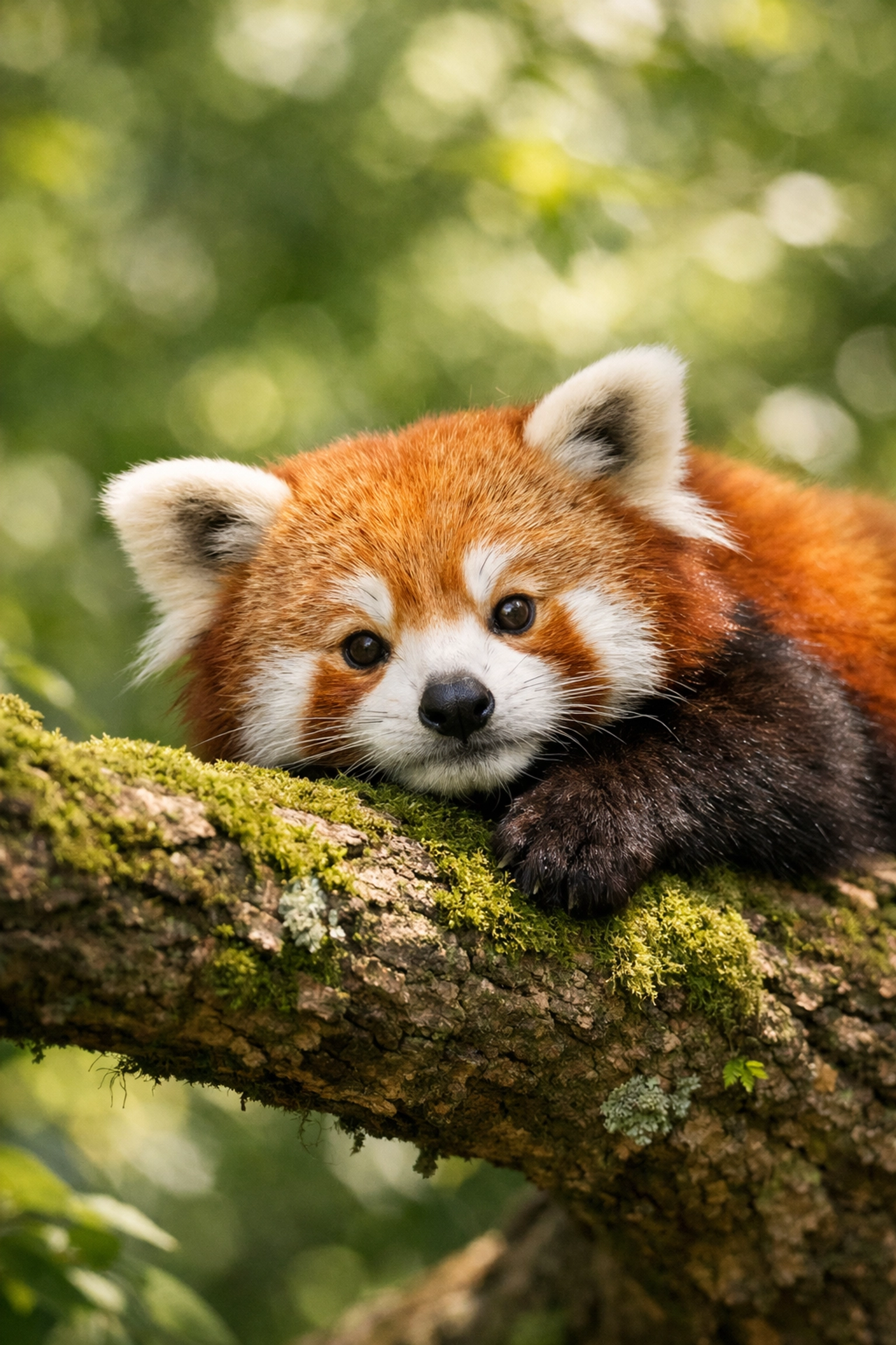 Red Panda on a branch, illustrating high-quality zoo animal photos for sustainable wildlife marketing campaigns.
