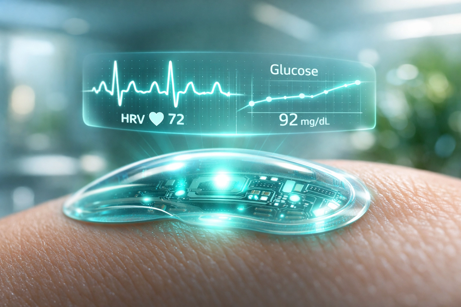 Smart wearable tracking heart rate variability and glucose levels to monitor metabolic health and cellular repair.