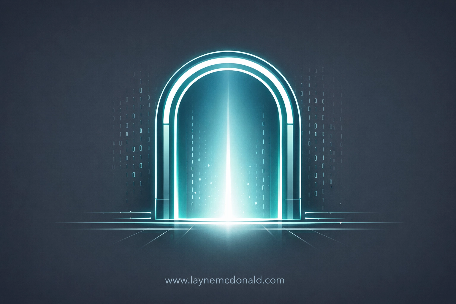 Glowing digital archway symbolizing access to faith-based leadership archives and digital wisdom.