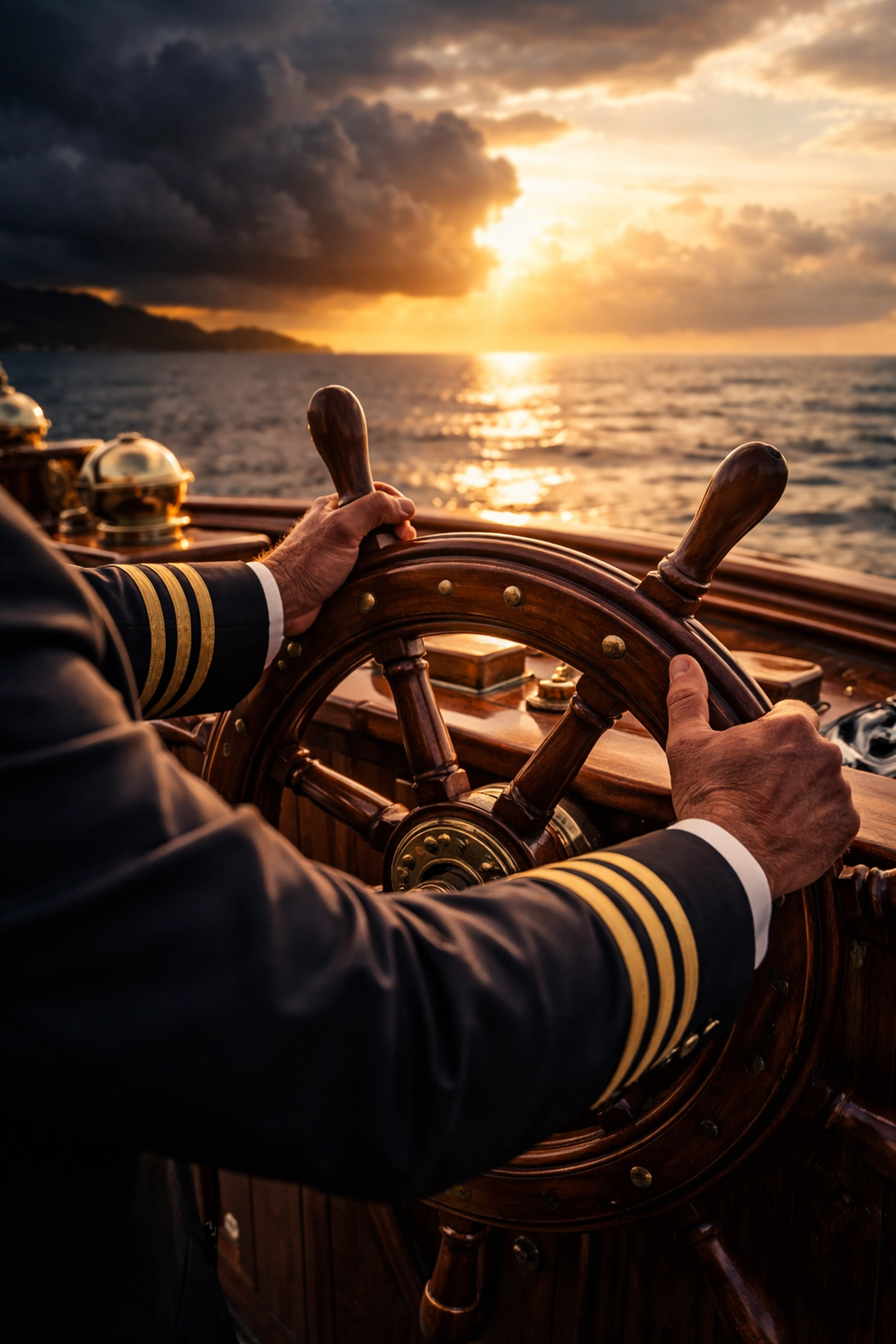Captain steering a ship through calm and stormy seas, representing expert portfolio management and risk navigation.