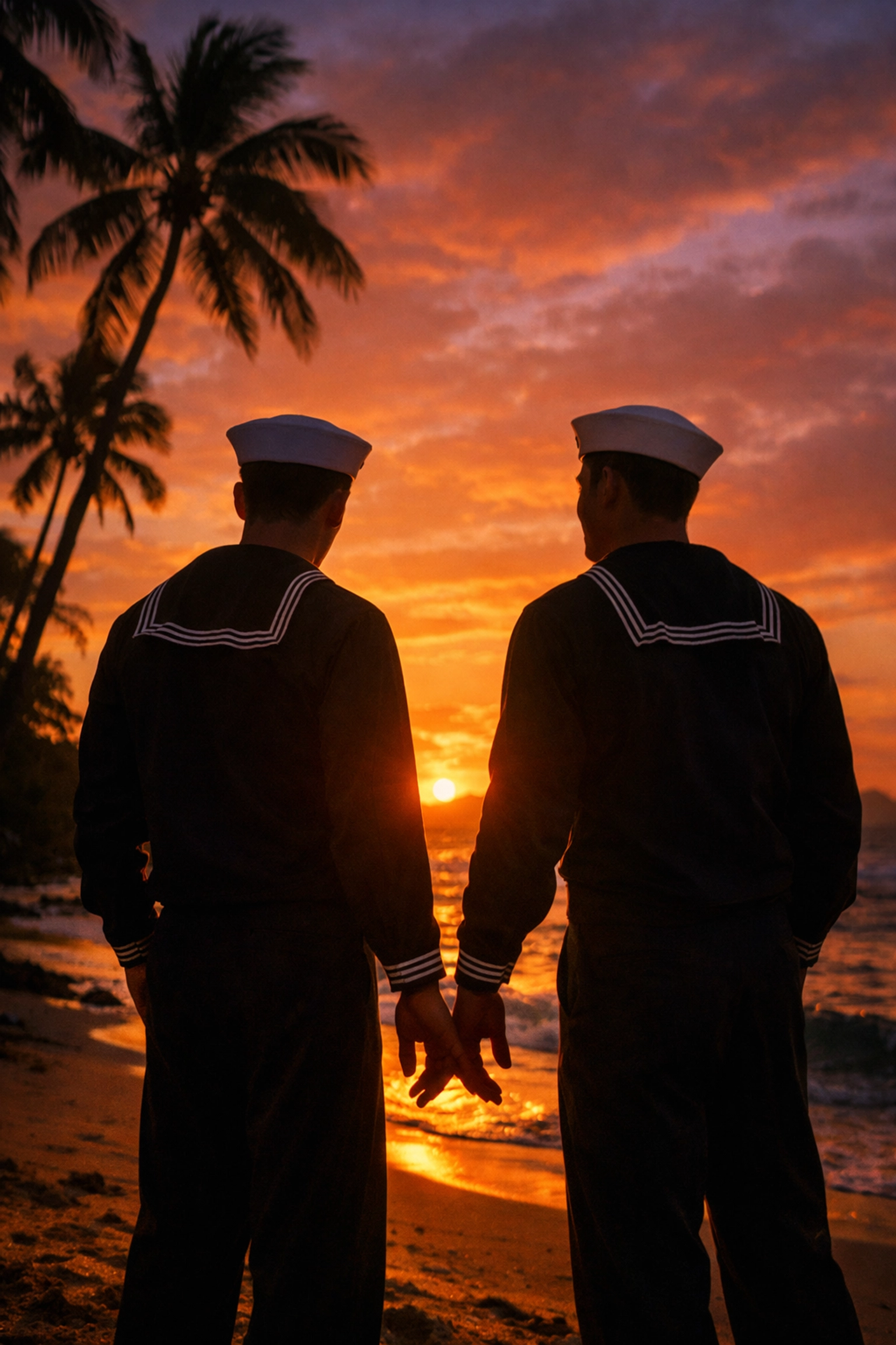 Two gay Navy sailors share intimate moment on Hawaiian beach before Pearl Harbor 1941