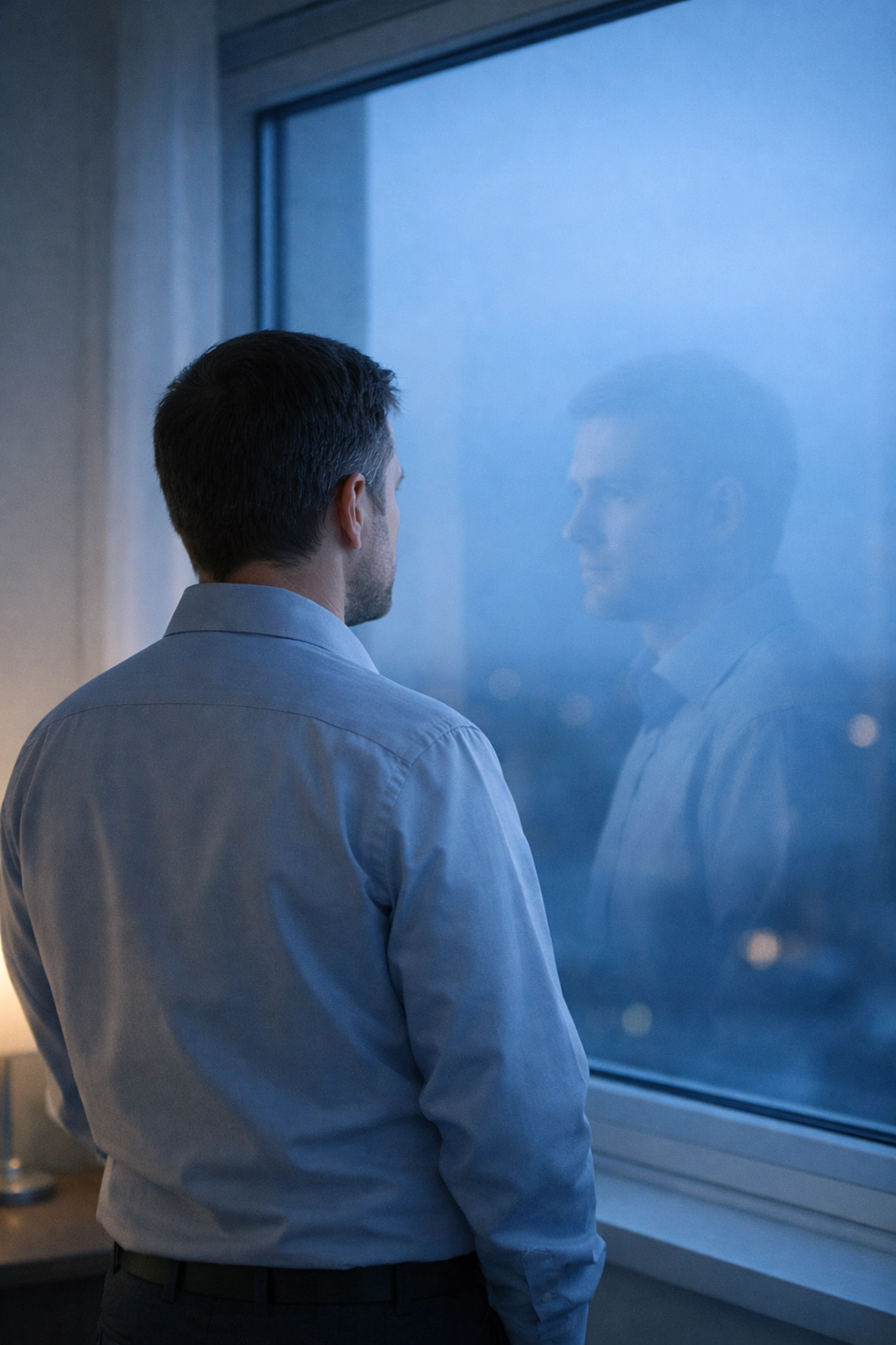 Person reflecting in a window, illustrating mentalization as a tool to understand relationship stressors.
