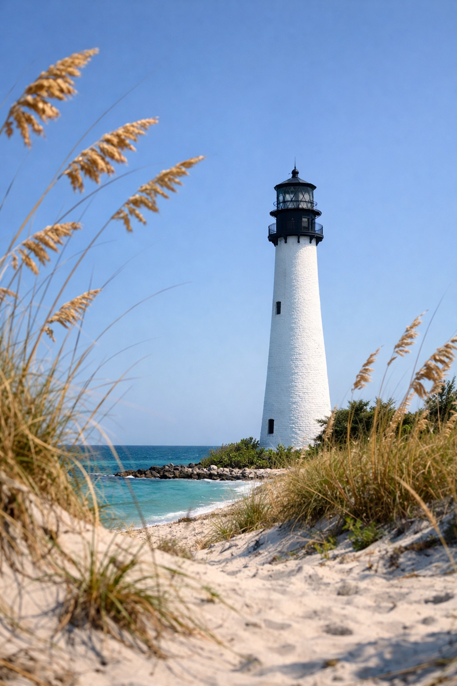 Cape Florida Lighthouse at Bill Baggs State Park, offering views of the best miami beaches.