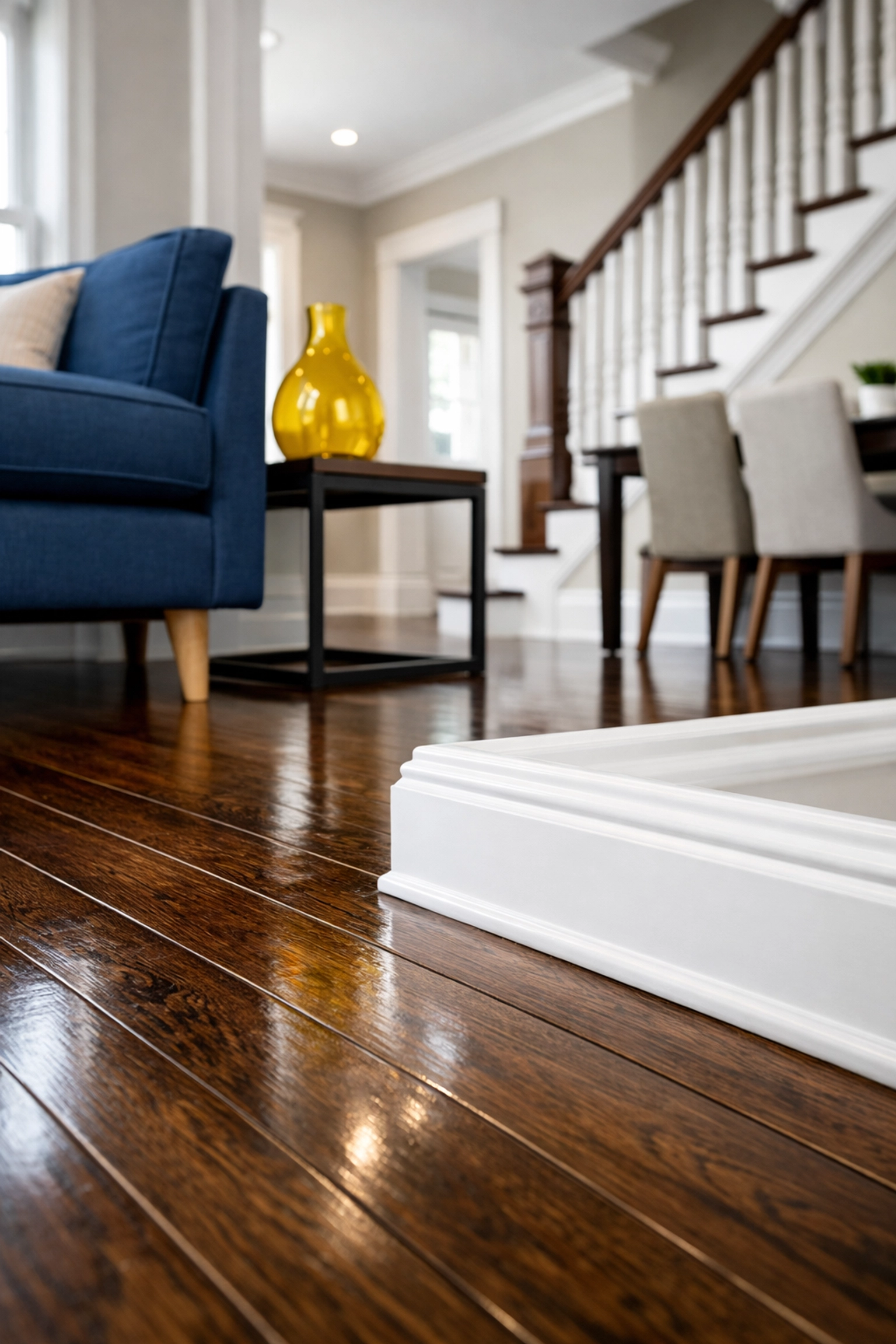 Impeccably clean hardwood floors and baseboards after a deep cleaning Worcester in a classic apartment.