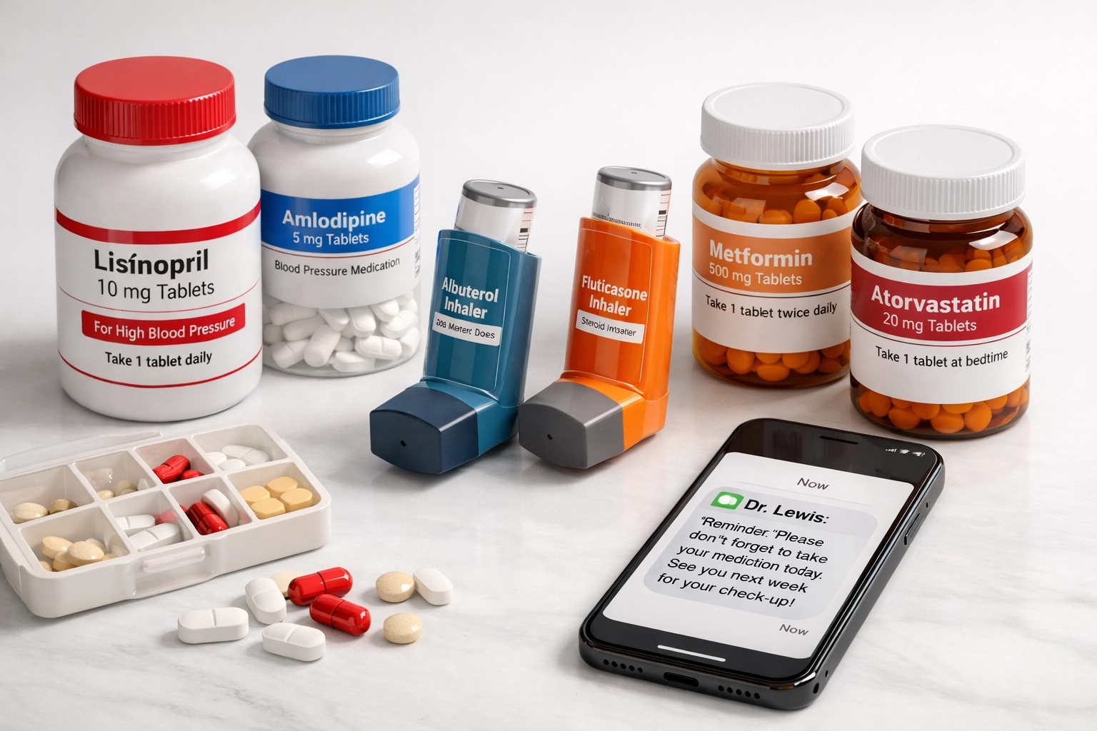 Chronic condition medications including blood pressure pills and asthma inhalers for online refill