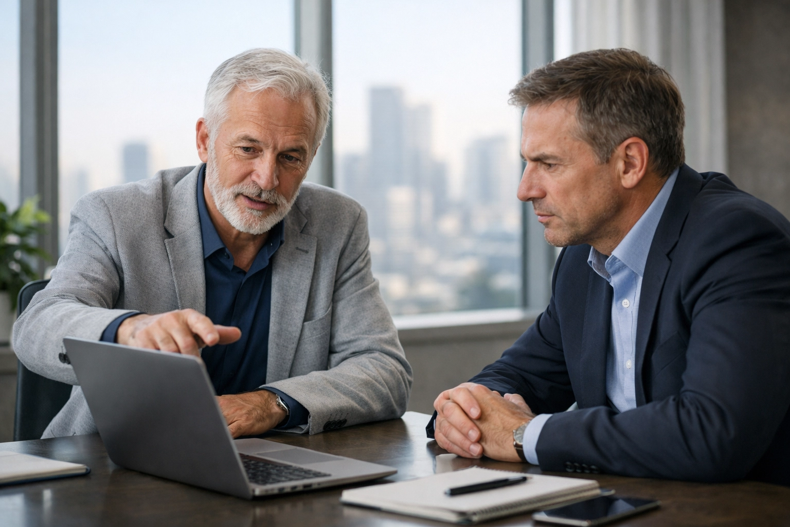 ServiceNow implementation partner providing strategic technical consulting to a business executive in a modern office.