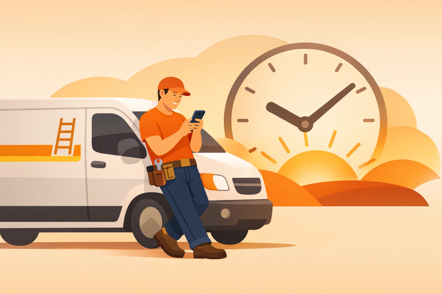A contractor saves time using contractor software on a smartphone between service calls.