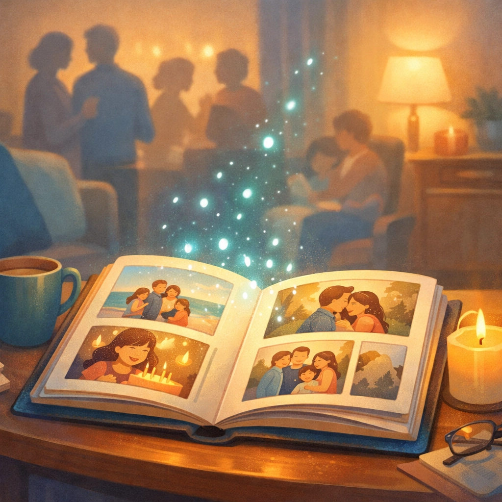 Family photo album representing personal memories and stories for digital legacy