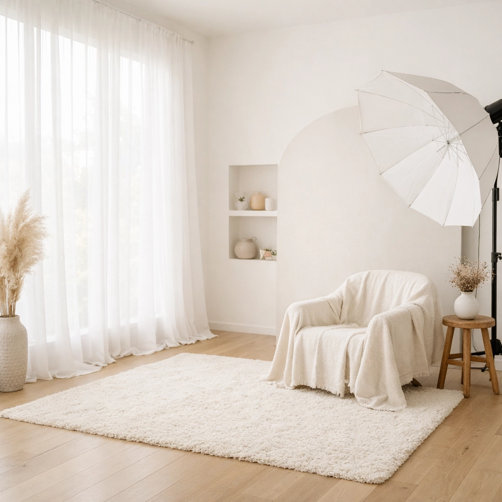 Minimalist Northern Beaches photography studio for professional maternity and newborn portrait sessions.