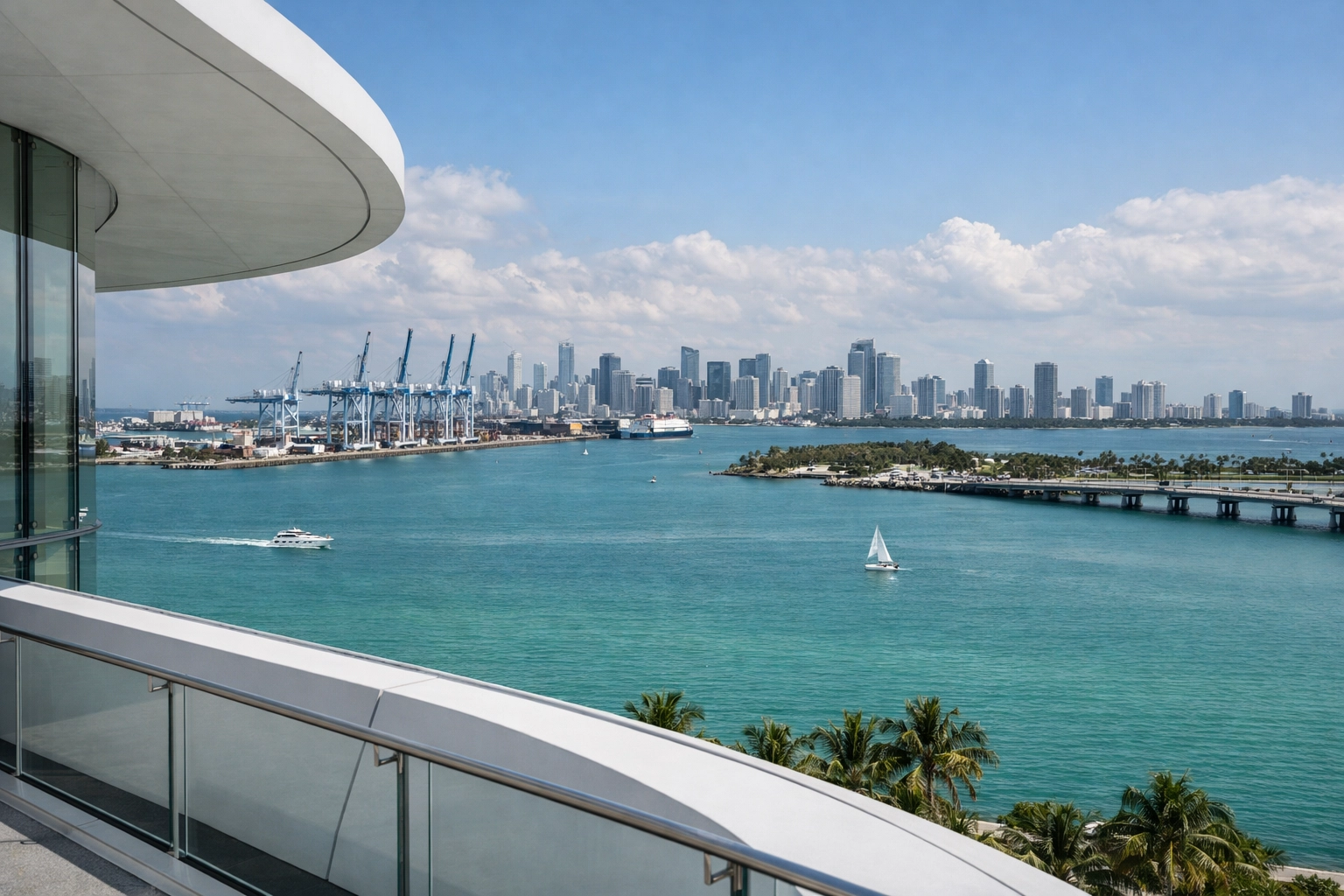 Panoramic Miami skyline view from the Frost Museum of Science rooftop, perfect for aerial-style photography.