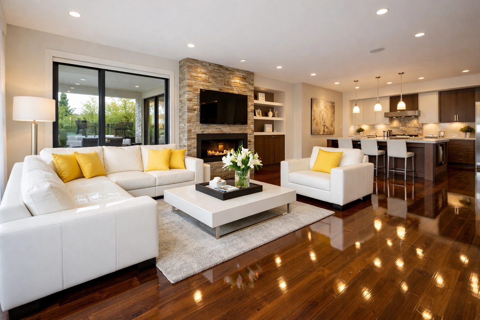 A pristine Ashby living room showing the results of professional house cleaning Ashby MA techniques.