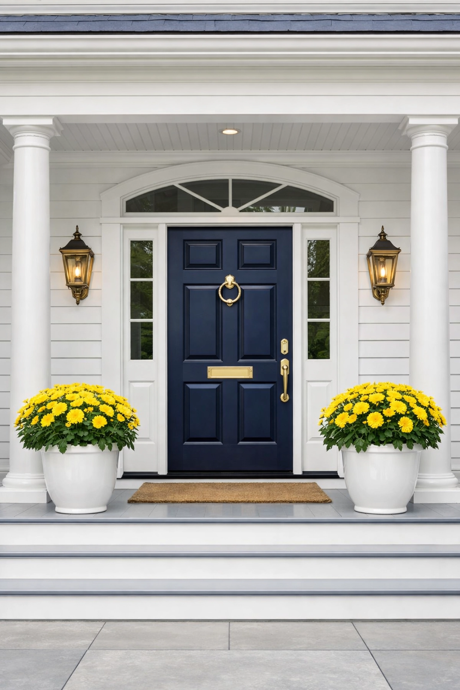 Welcoming luxury home entryway showing superior house cleaning and high curb appeal.