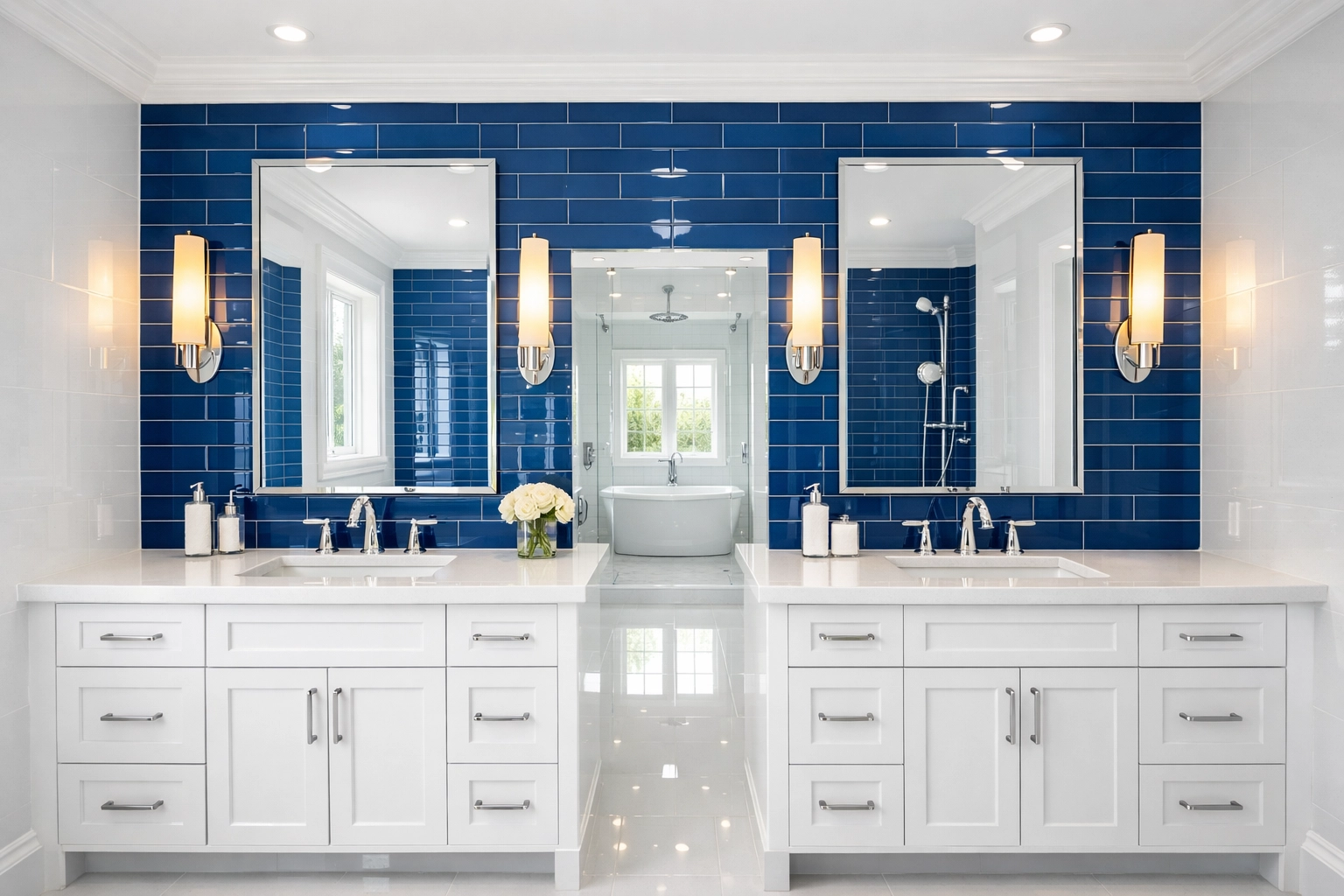 A dust-free, luxury bathroom ready for use after a professional Post-construction Cleaning Northborough service.