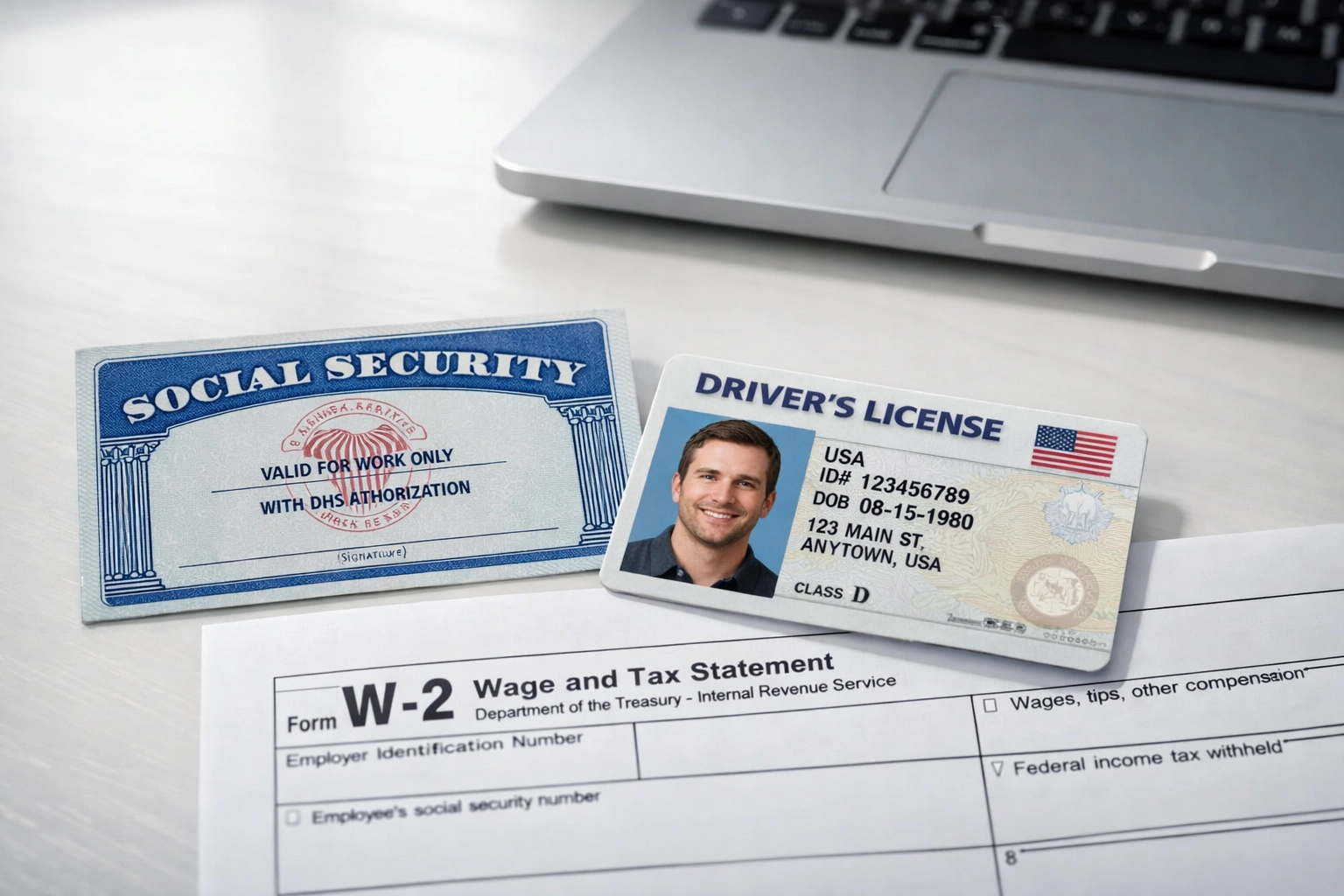 Tax preparer verifying SSN and identification documents for ERO service bureau accuracy