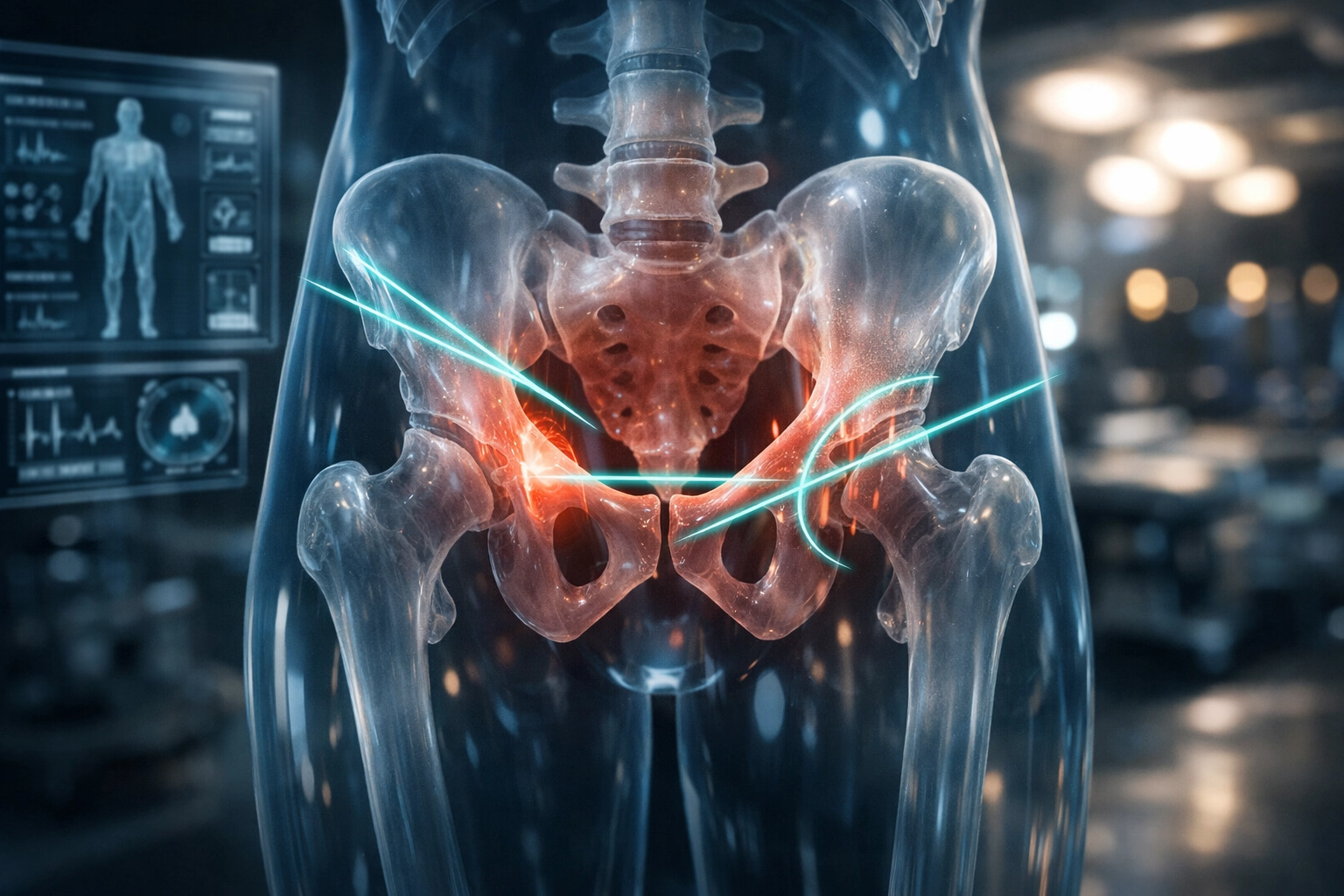 Anatomical model of the pelvic region showing precise medical mapping for endometriosis care.