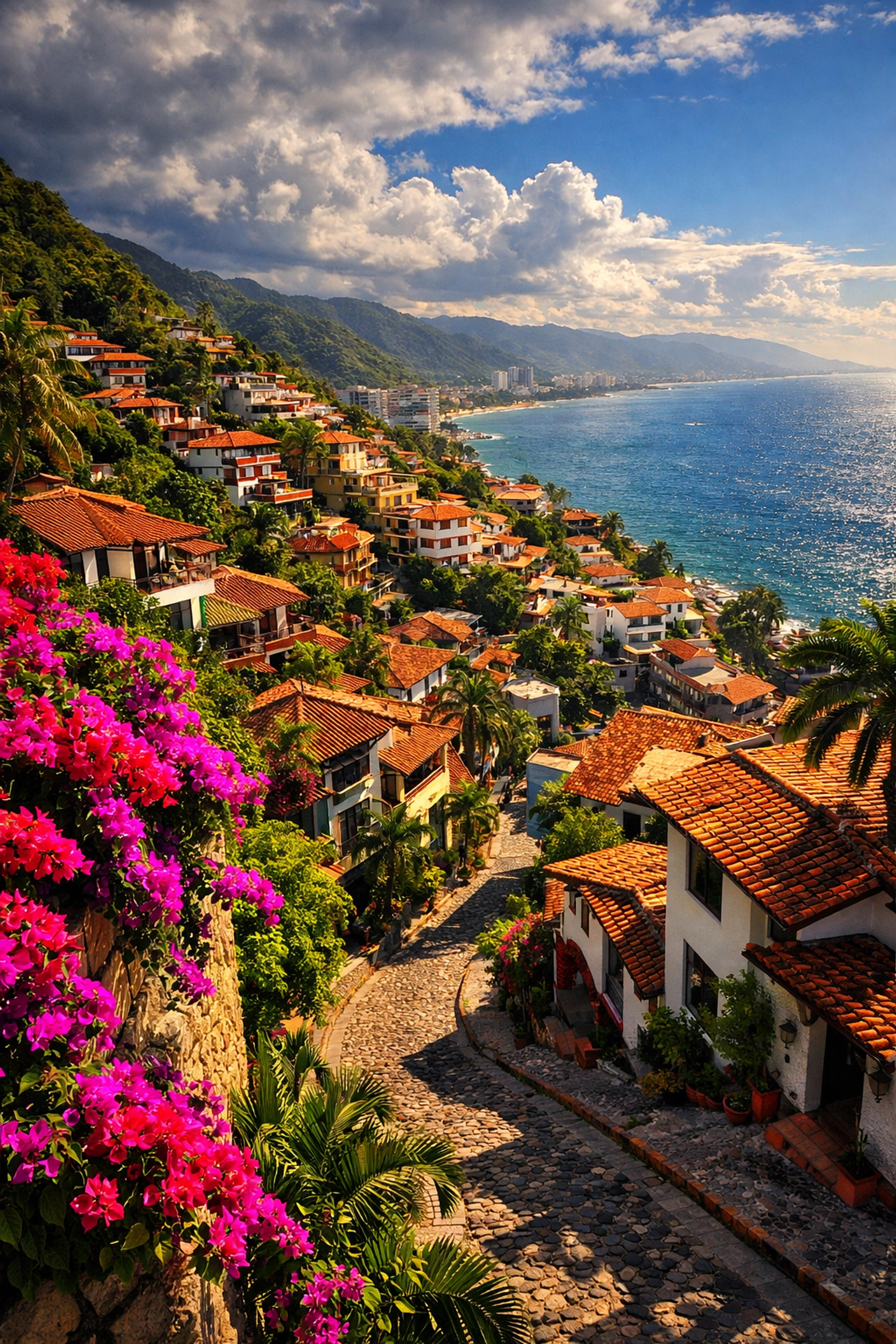 Amapas hillside neighborhood with colorful homes overlooking Puerto Vallarta bay
