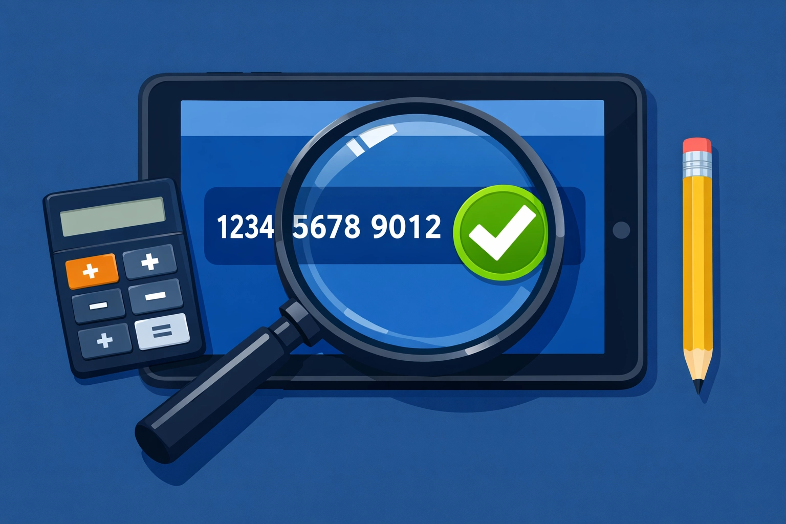 Verification of bank account digits with a magnifying glass to ensure accurate tax filing.