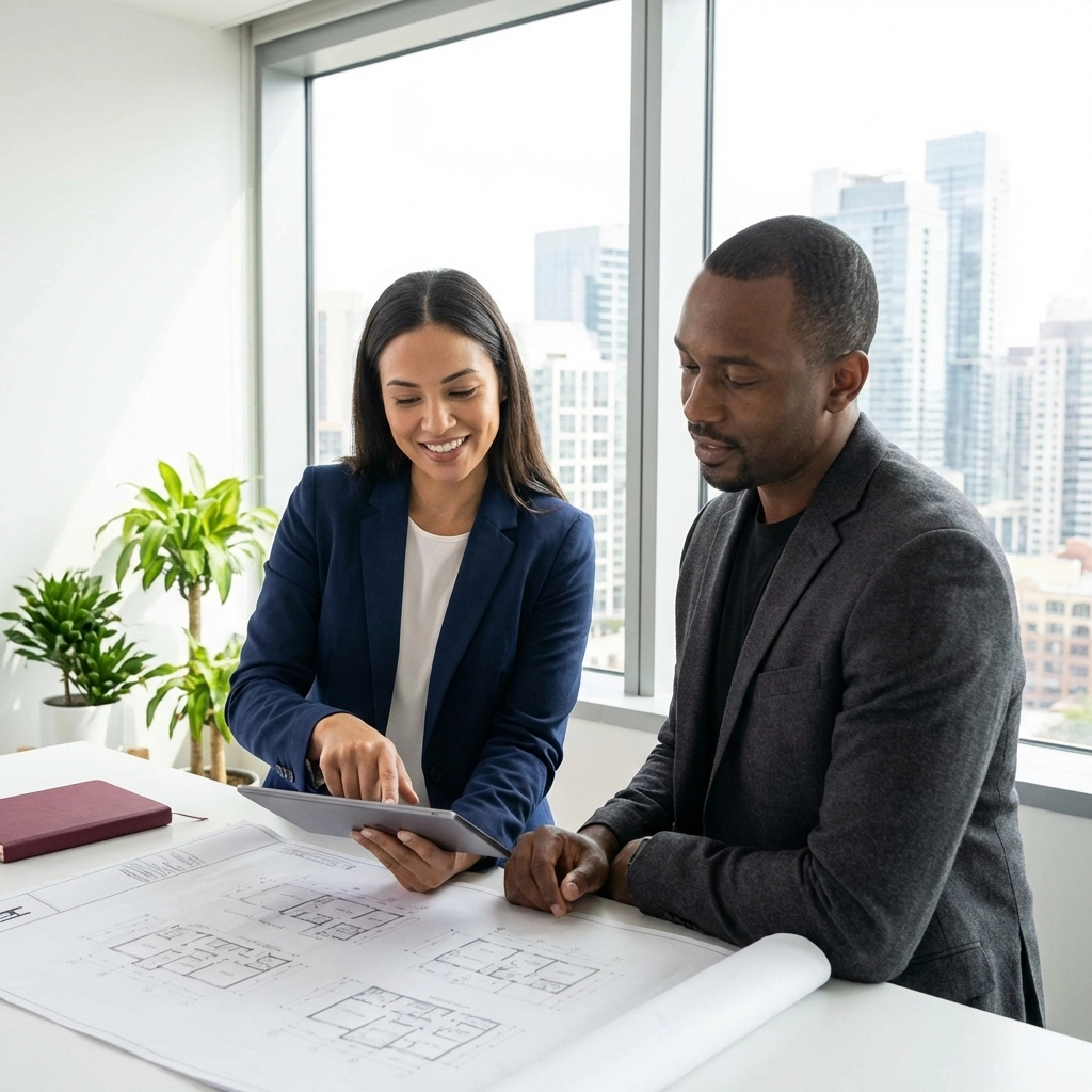 Woman mentor helping a male mentee