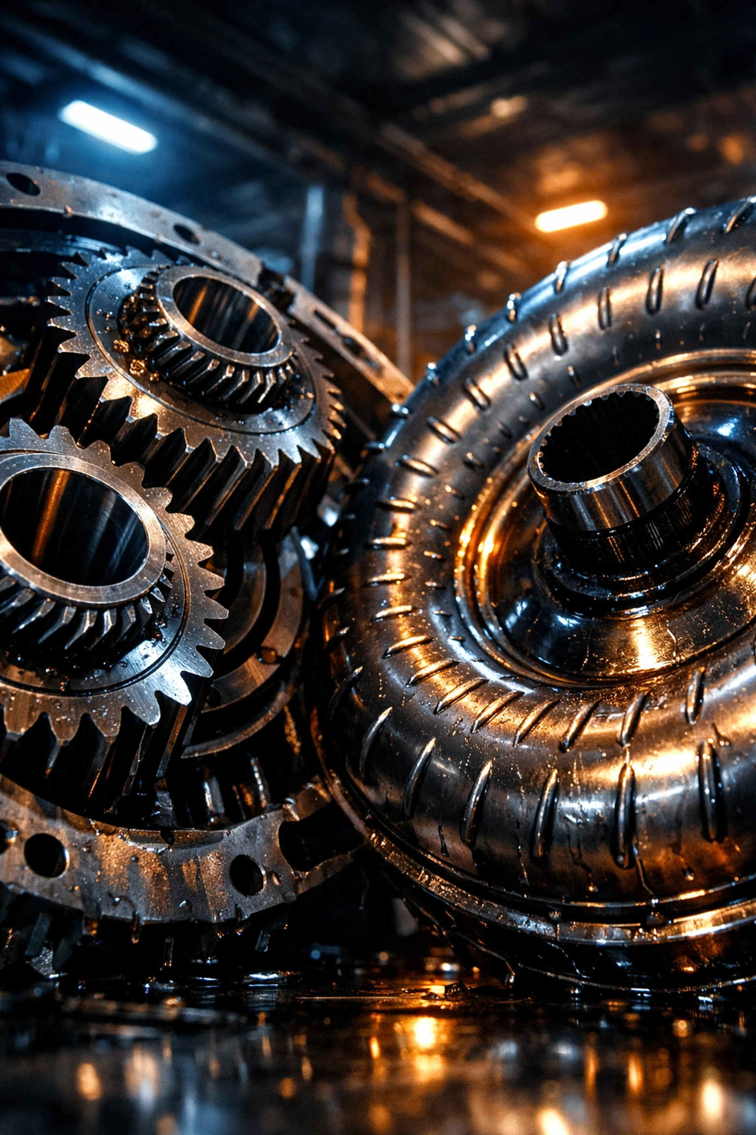 Heavy-duty diesel transmission gears and torque converter components requiring specialized expert repair.