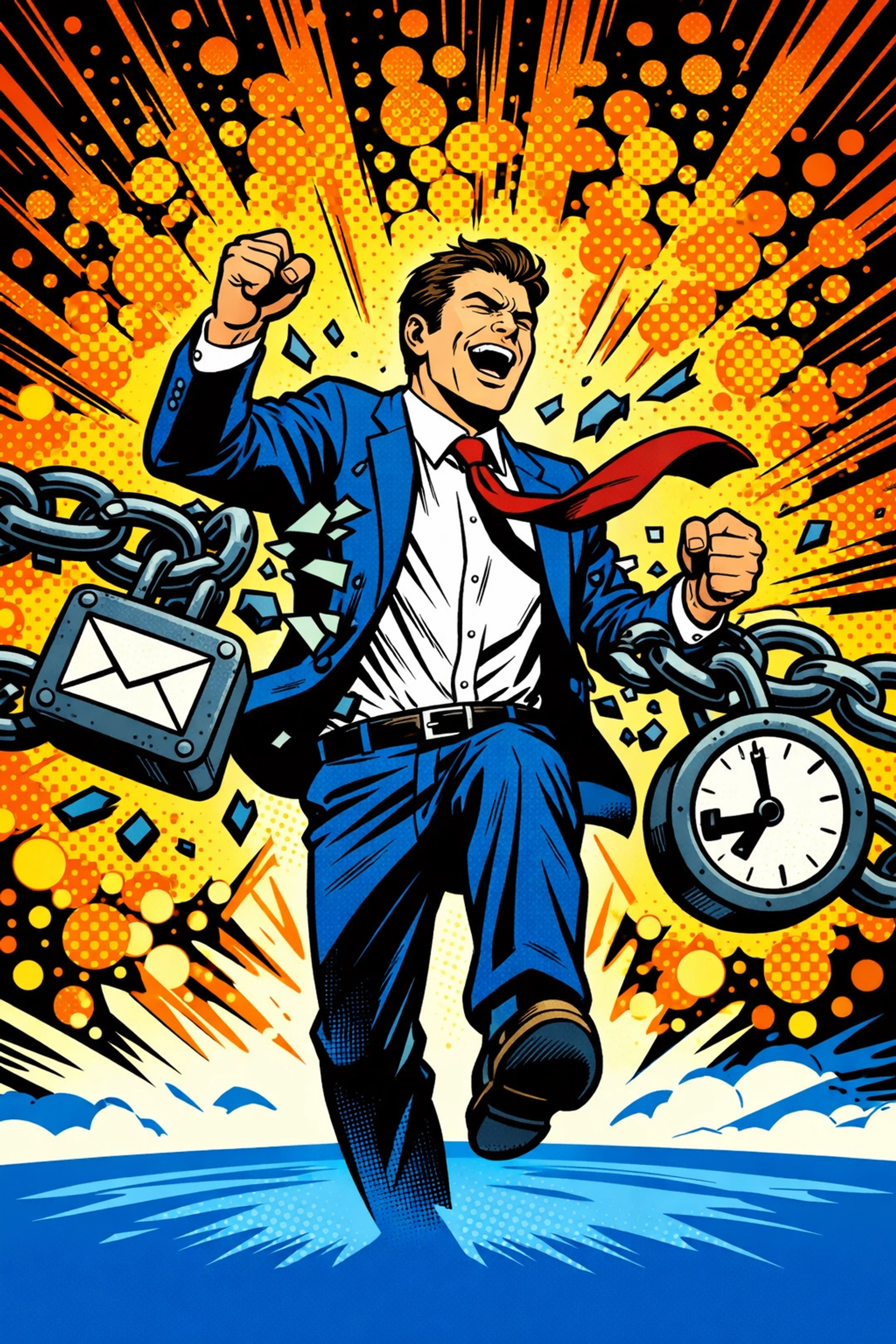 Business owner breaking free from manual task chains through AI business automation.