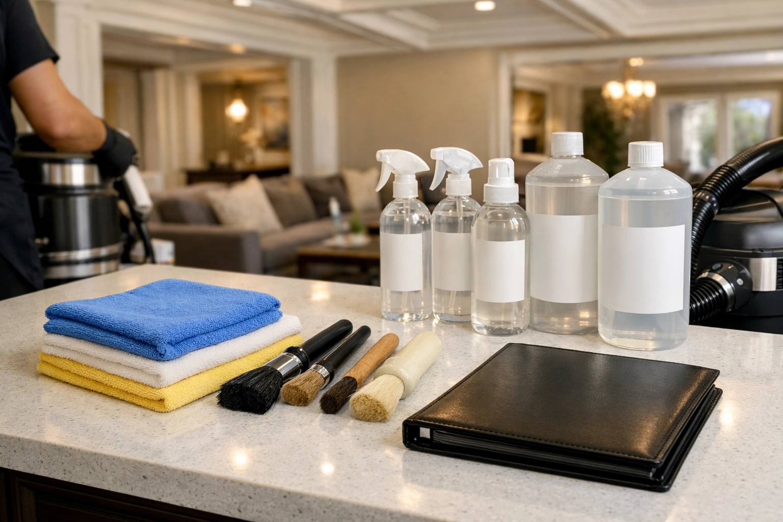 Precision tools and specialized supplies used for high-end Weston estate cleaning and detailing.