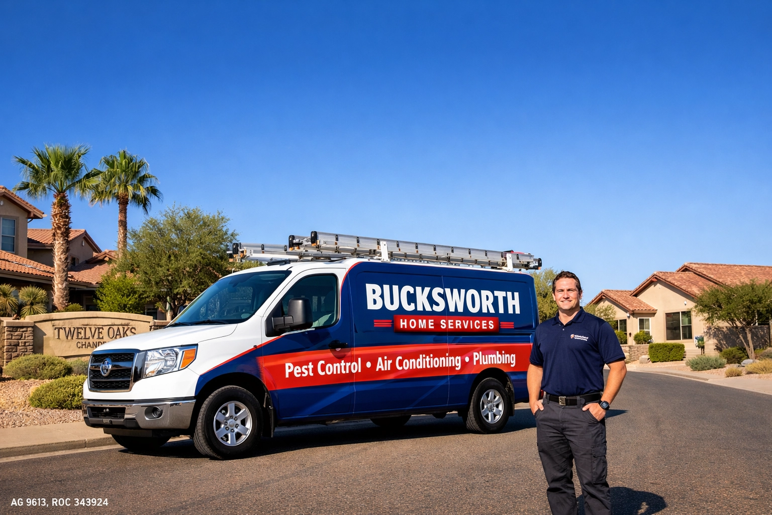Bucksworth Home Services truck providing professional plumbing and home services in Twelve Oaks, Chandler.