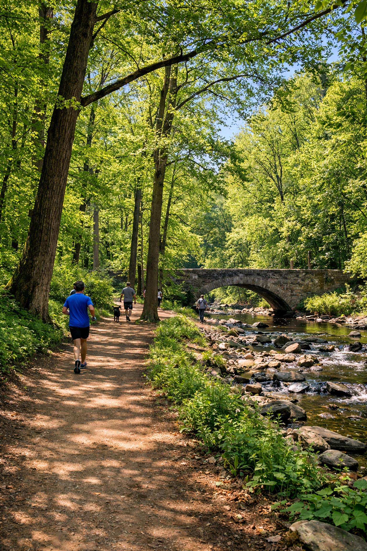 Wissahickon Valley Park hiking trail near Germantown Philadelphia with mature trees and forest path Wissahickon Valley Park hiking trail near Germantown Philadelphia with mature trees and forest path