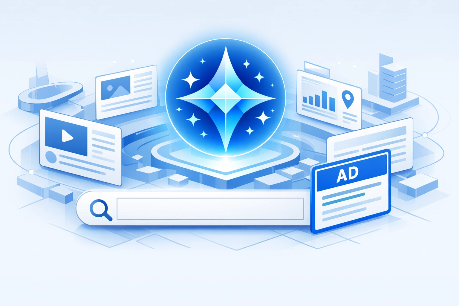 Visual representation of digital ads integrated within the Google AI Overviews search interface