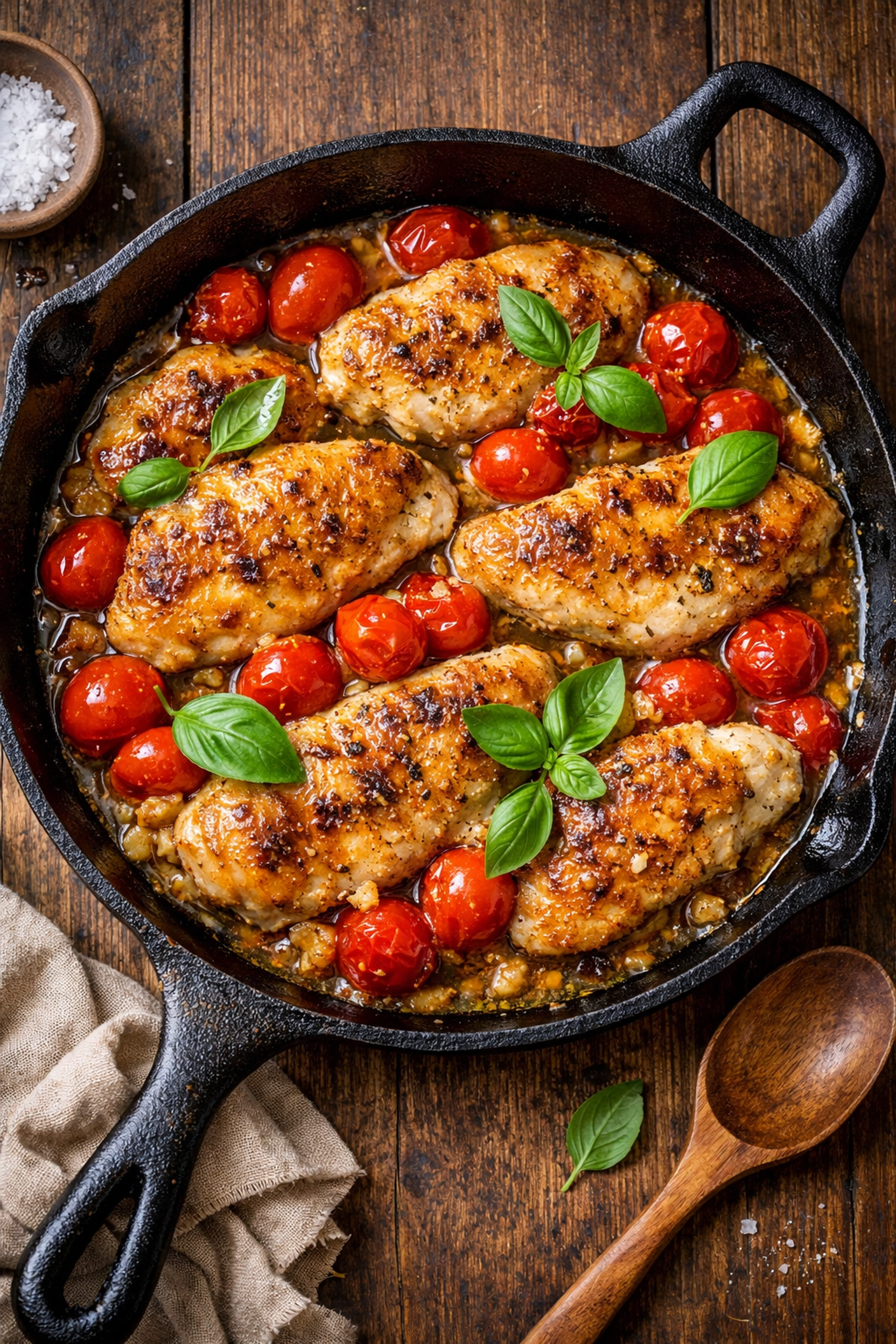 How to Create an Easy Weeknight Dinner in Just 20 Minutes (5 Ingredients or Less) Garlic butter chicken with cherry tomatoes - easy 5-ingredient weeknight dinner in skillet