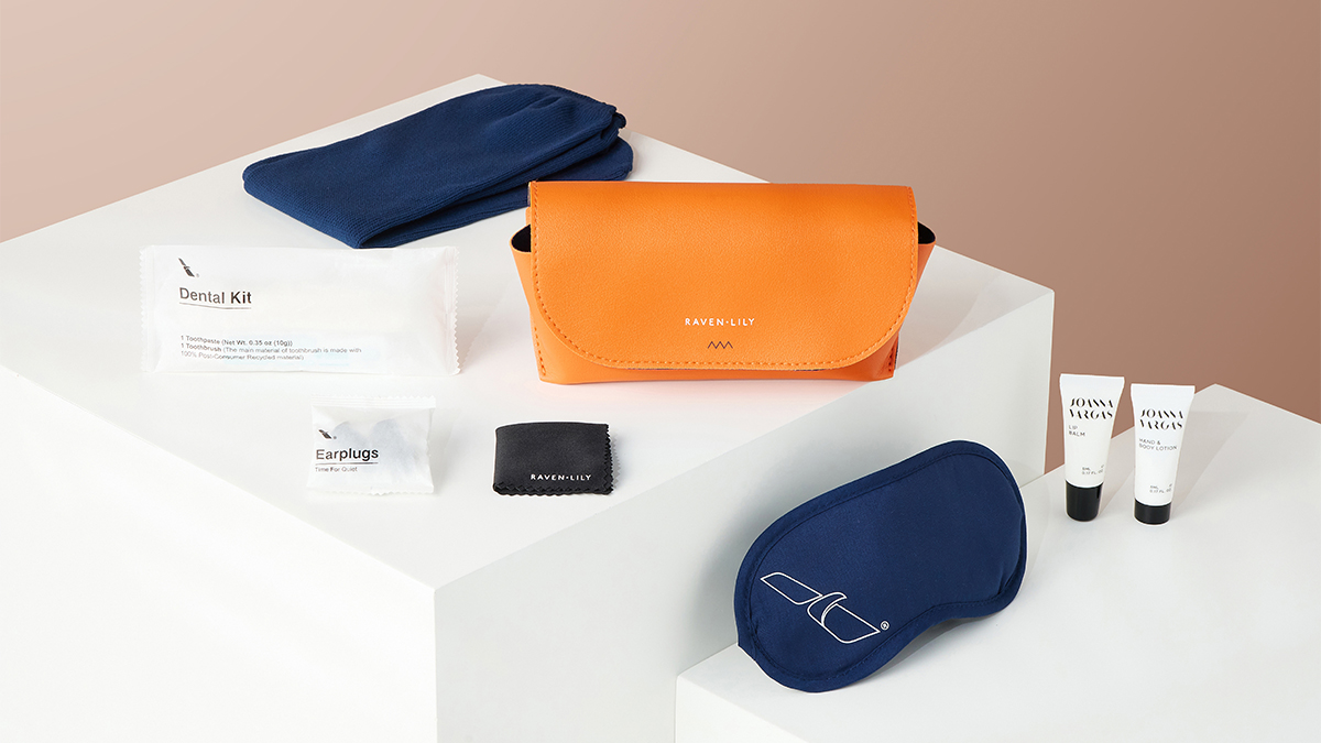 Upgrading to premium economy means your own amenity kit, like this one from American Airlines.
