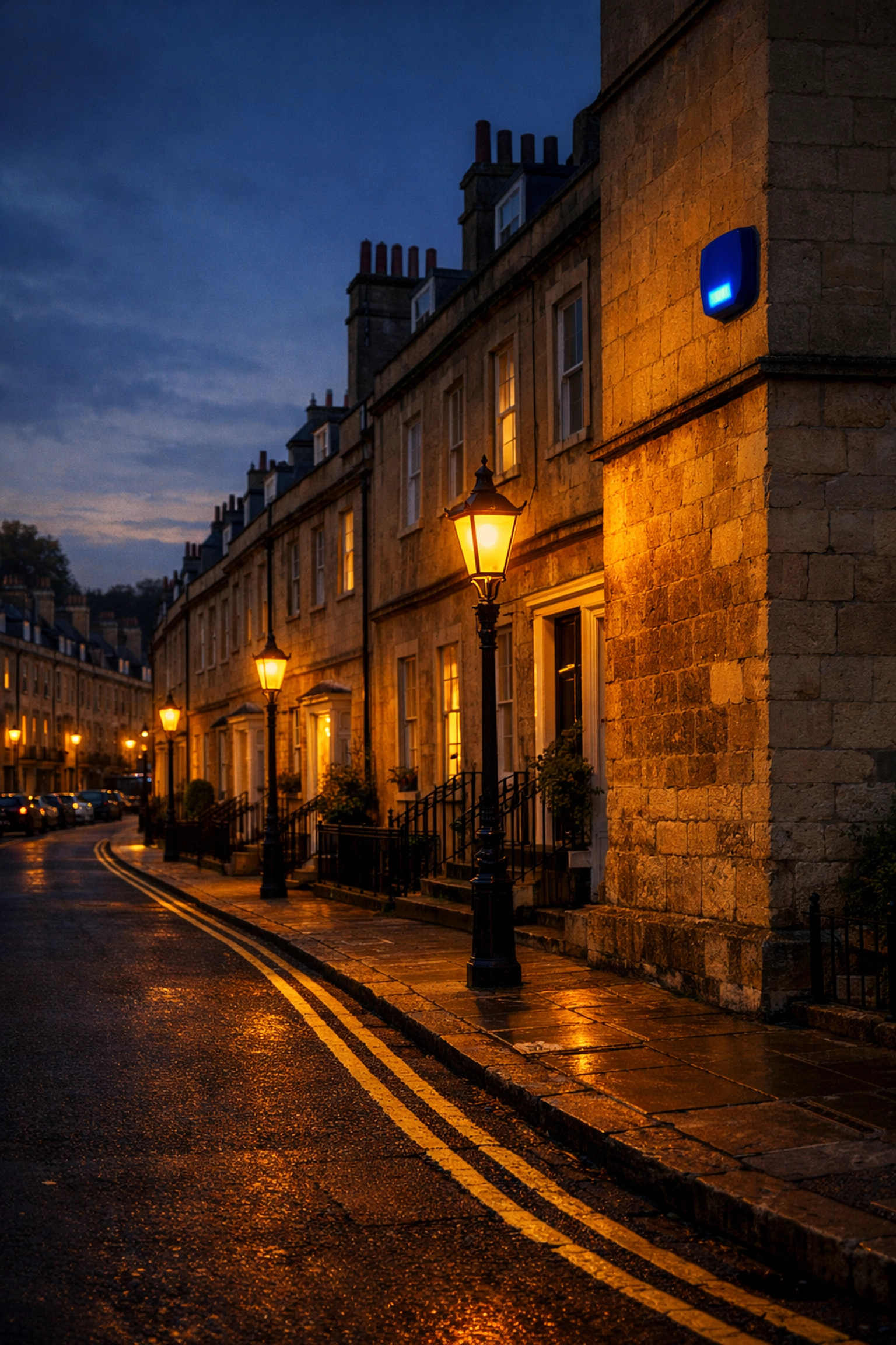 Peace of mind for a residential street in Bath with a visible home security alarm system.